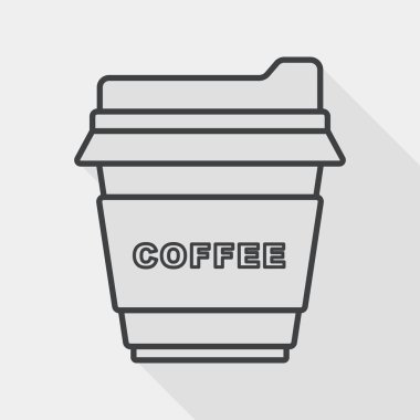 paket servisi olan restoran kahve düz simgesi ile uzun gölge, satırı simgesi