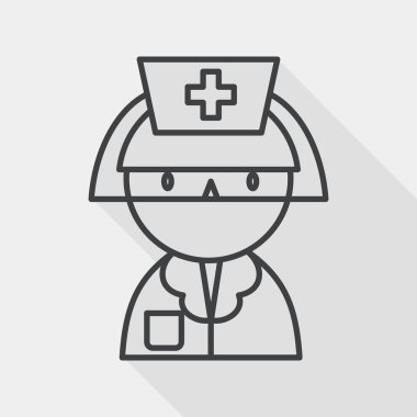 Tıp hemşireler düz simgesi ile uzun gölge, satırı simgesi