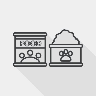 Evde beslenen hayvan köpek gıda düz simgesi ile uzun gölge, satırı simgesi