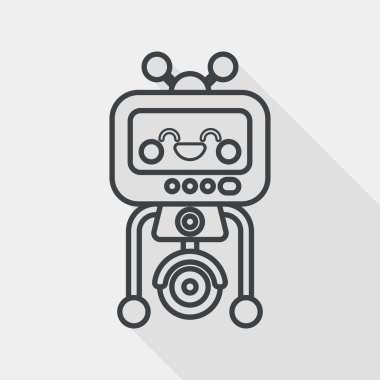 Robot kavramı düz simgesi ile uzun gölge, satırı simgesi