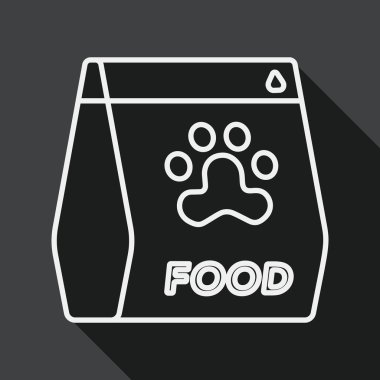 Evde beslenen hayvan köpek gıda düz simgesi ile uzun gölge, satırı simgesi
