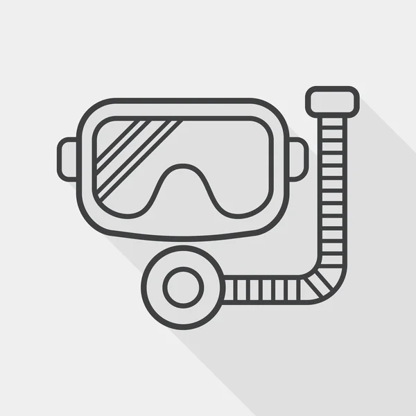 Máscara y snorkel icono plano con sombra larga, eps10, icono de línea — Vector de stock