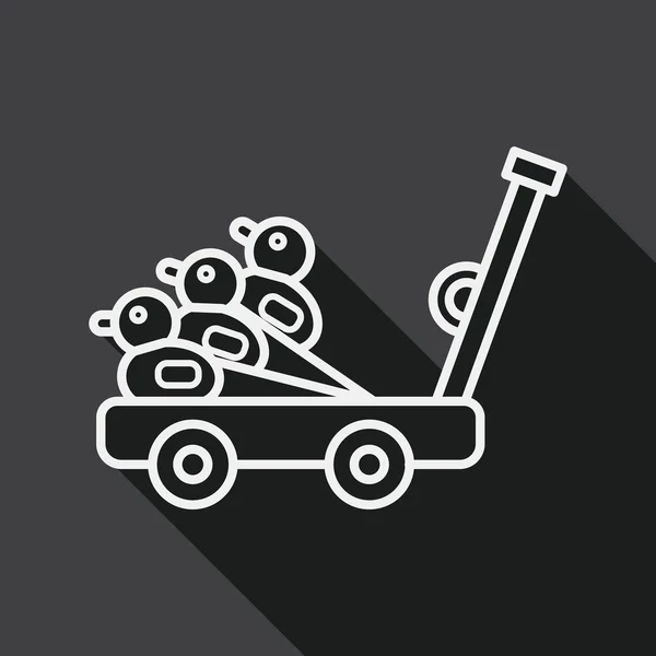 Brinquedo carrinho de pato ícone plano com sombra longa, ícone de linha — Vetor de Stock