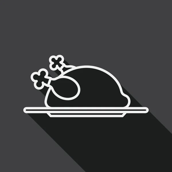 Kuřecí potraviny ploché ikony s dlouhý stín, linie ikonu — Stockový vektor