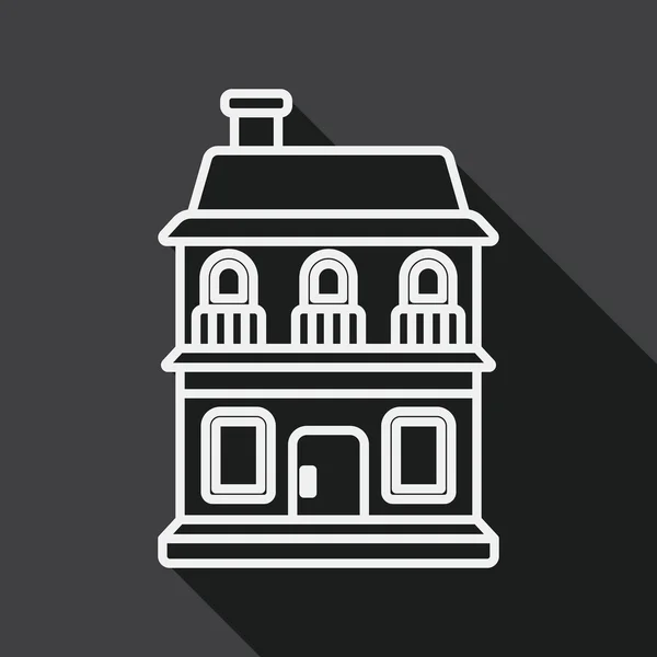 Budova domu ploché ikona s dlouhý stín, linie ikonu — Stockový vektor