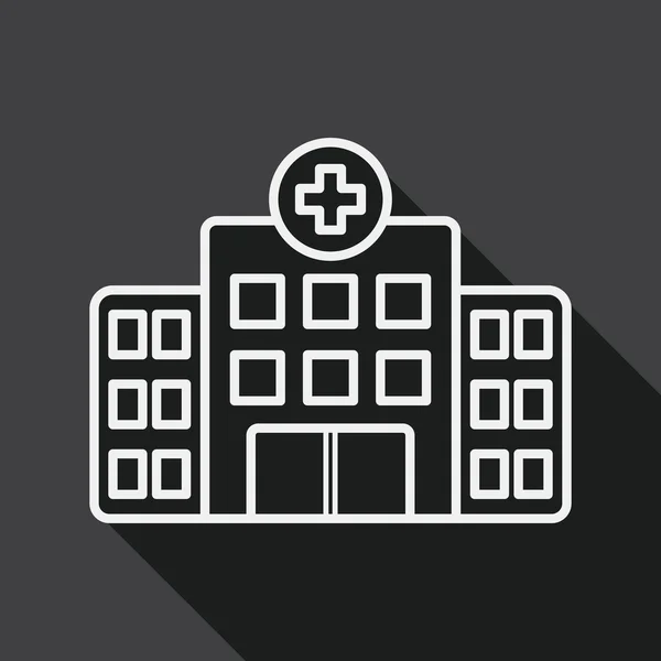 Gebäude Krankenhaus flache Ikone mit langem Schatten, Linie Symbol — Stockvektor