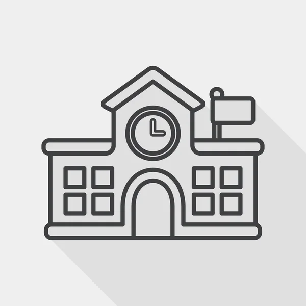 Bâtiment école icône plate avec ombre longue, icône de ligne — Image vectorielle