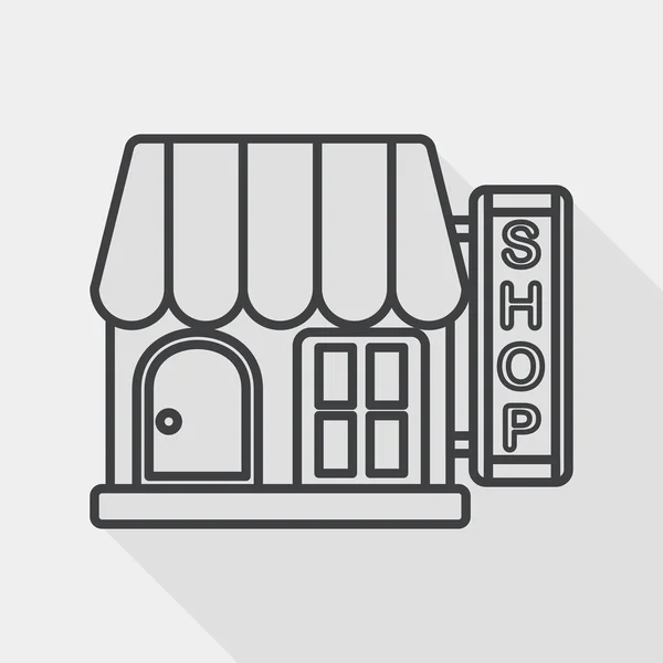 Gebouw winkel Winkel platte pictogram met lange schaduw, lijn pictogram — Stockvector