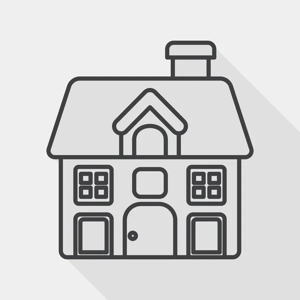 Gebouw platte huisje met lange schaduw, lijn pictogram — Stockvector