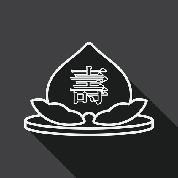 Pêches de Nouvel An chinois de l'immortalité icône plate avec l'alose longue, icône de ligne — Image vectorielle