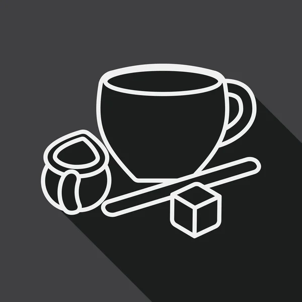 Kaffee-Flach-Symbol mit langem Schatten, Linie-Symbol — Stockvektor
