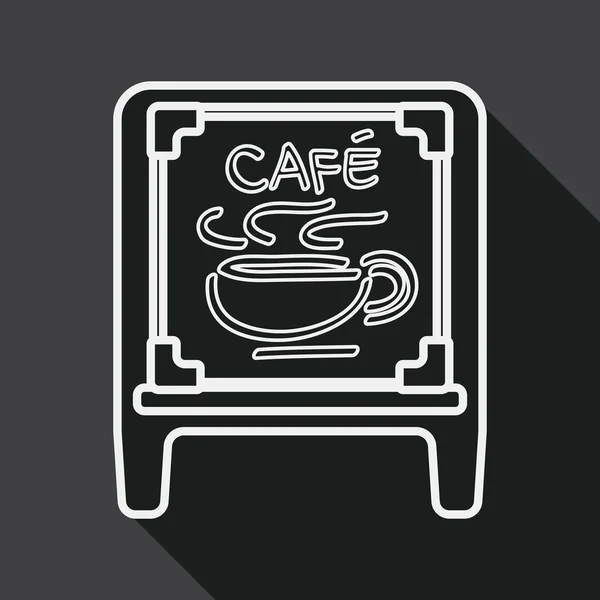 Кофейня вывески плоская икона с длинной тенью, линия значок — стоковый вектор