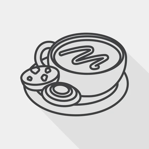 Café avec icône plate chocolat avec ombre longue, icône de ligne — Image vectorielle