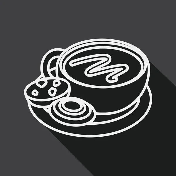 Café avec icône plate chocolat avec ombre longue, icône de ligne — Image vectorielle