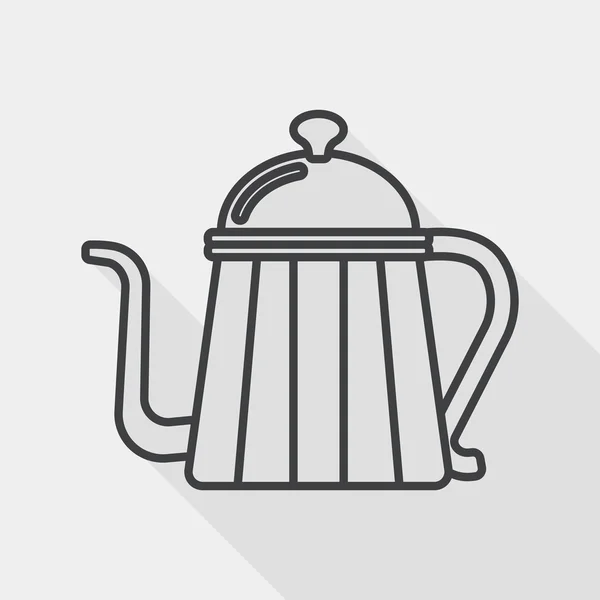 Bouilloire à café icône plate avec ombre longue, icône de ligne — Image vectorielle