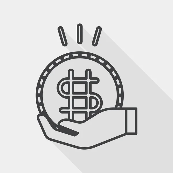 Persona sosteniendo el icono plano de dinero con sombra larga, icono de línea — Vector de stock