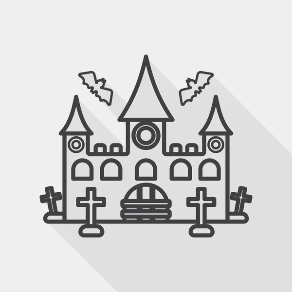 Castello di Halloween icona piatta con lunga ombra, icona della linea — Vettoriale Stock