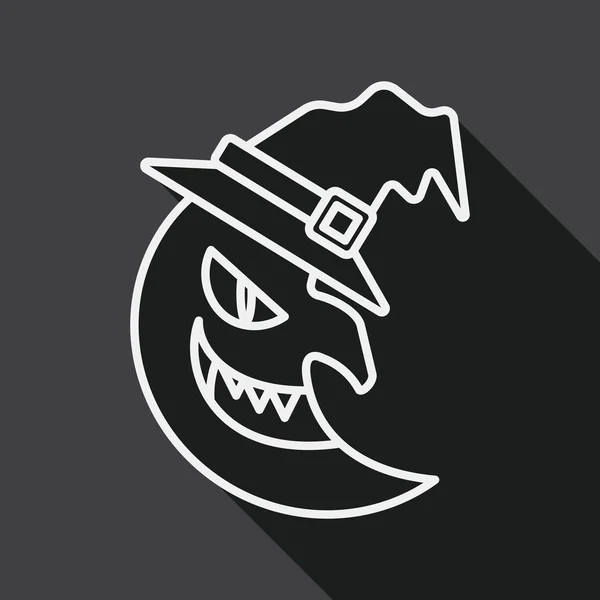Luna di Halloween icona piatta con lunga ombra, icona della linea — Vettoriale Stock