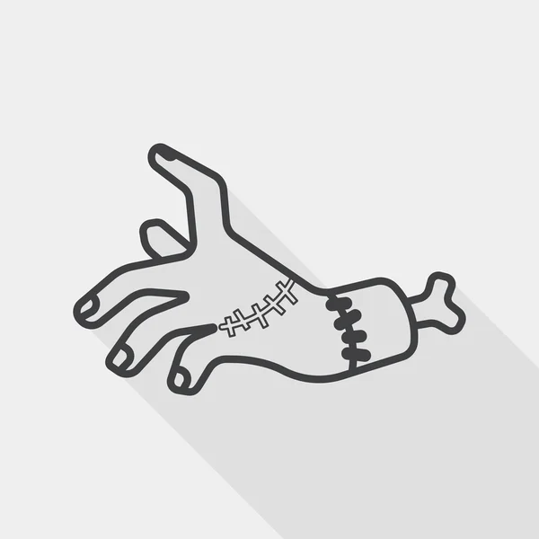Halloween zombi kéz lapos ikon hosszú árnyék, sor ikon — Stock Vector