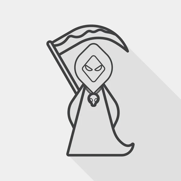 Grim Reaper platte pictogram met lange schaduw, lijn pictogram — Stockvector