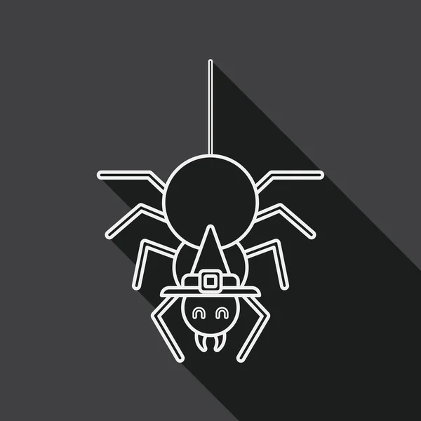 Halloween-Spinne flaches Symbol mit langem Schatten, Liniensymbol — Stockvektor