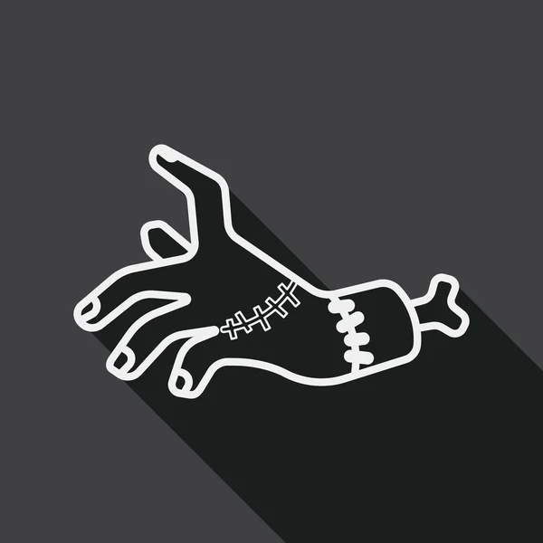 Halloween zombie hand flat icon with long shadow, line icon — Stock Vector