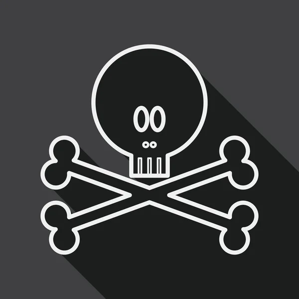 Totenkopf flaches Symbol mit langem Schatten, Liniensymbol — Stockvektor