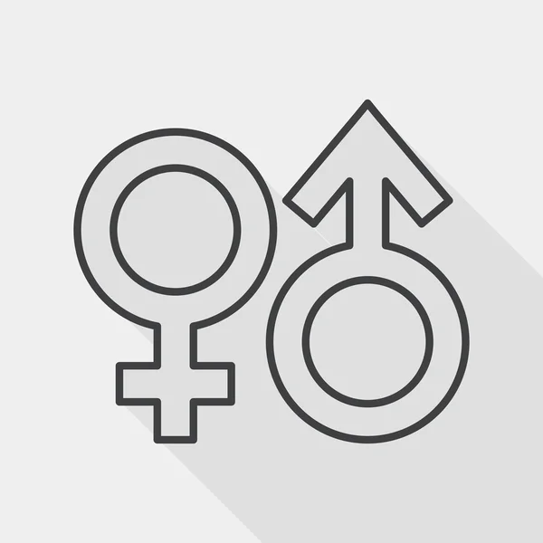 Gender-Symbol flaches Symbol mit langem Schatten, Liniensymbol — Stockvektor