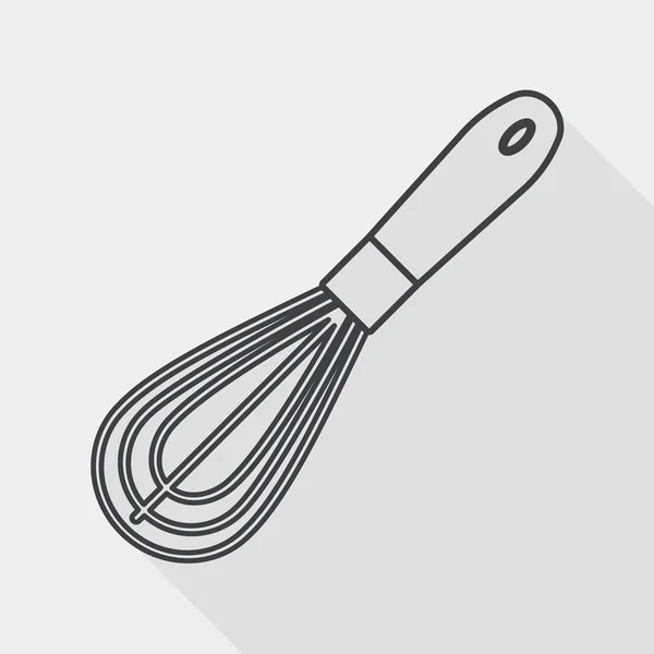 Naczynia kuchenne trzepak płaski ikona z długi cień, linia ikona — Wektor stockowy