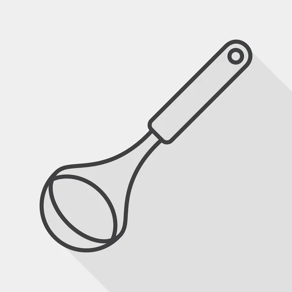 厨具勺子平面图标与长长的阴影，线图标 — 图库矢量图片