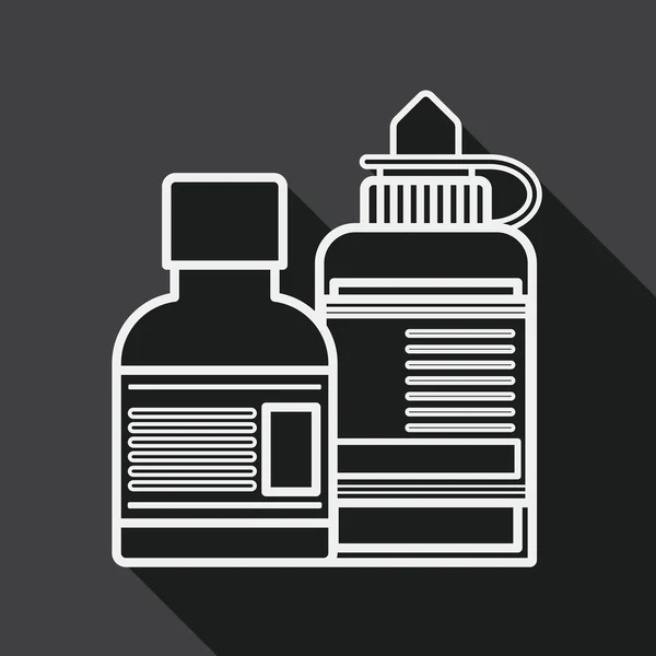 医疗瓶平图标与长长的阴影，线图标 — 图库矢量图片