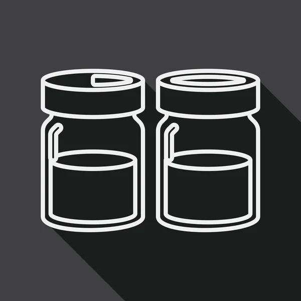 Geschirr Sauce Flasche flaches Symbol mit langem Schatten, Linie Symbol — Stockvektor