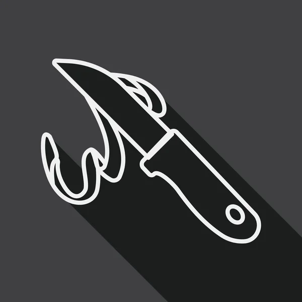 Kuchyňské ovoce nůž ploché ikony s dlouhý stín, linie ikonu — Stockový vektor