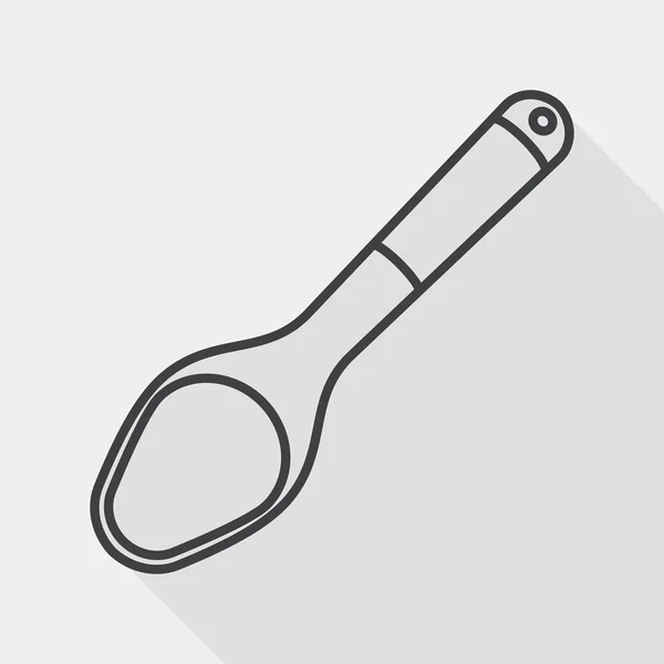 Kitchenware colher ícone plano com sombra longa, ícone de linha — Vetor de Stock