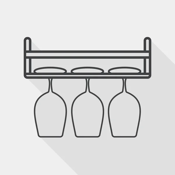 Tasse en verre ustensiles icône plate avec ombre longue, icône de ligne — Image vectorielle