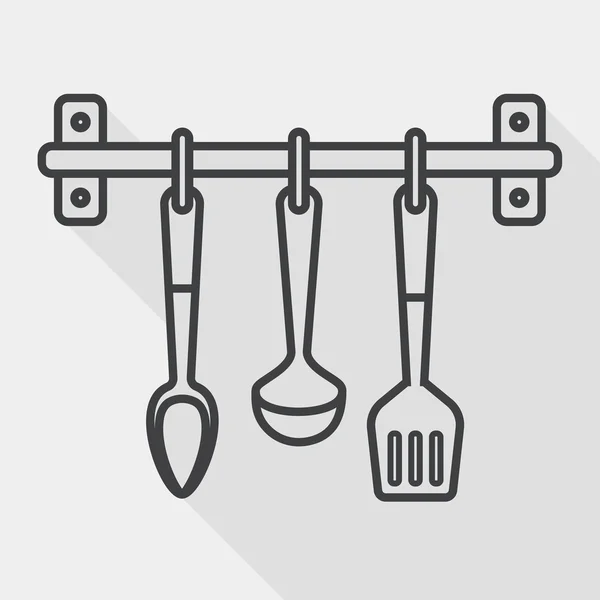 Spatule pour ustensiles de cuisine icône plate avec ombre longue, icône de ligne — Image vectorielle