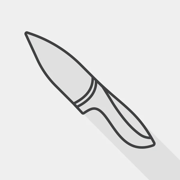 Naczynia kuchenne nóż owoc płaski ikona z długi cień, linia ikona — Wektor stockowy