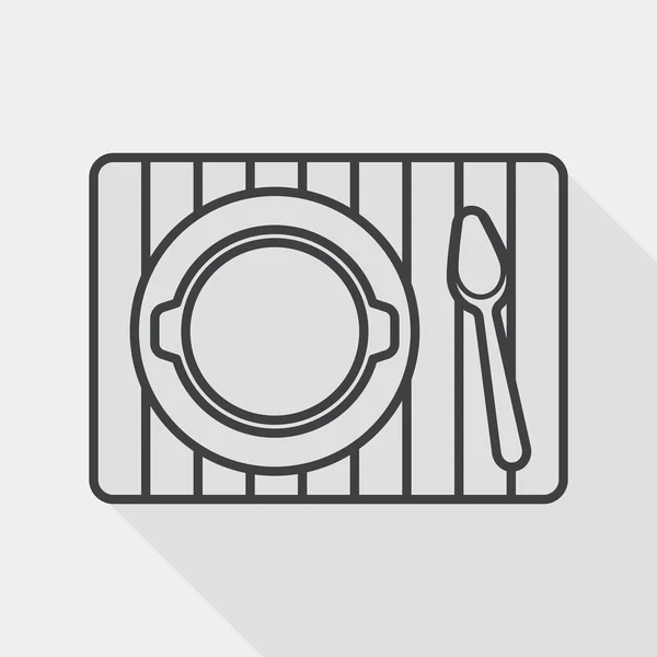 Icona piatto stoviglie con lunga ombra, icona linea — Vettoriale Stock