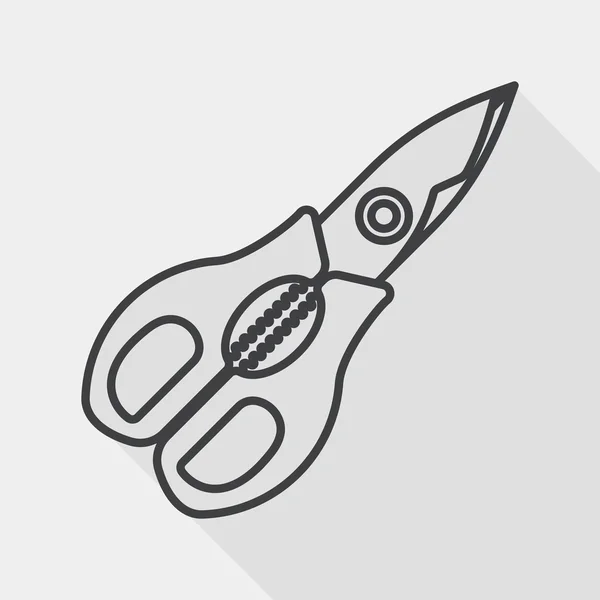 Kuchyňské nůžky ploché ikony s dlouhý stín, linie ikonu — Stockový vektor