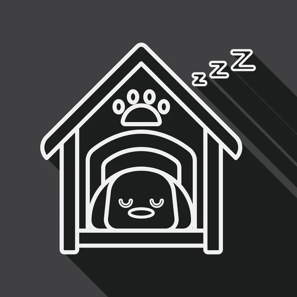 Casa de perro mascota icono plano con sombra larga, icono de línea — Vector de stock