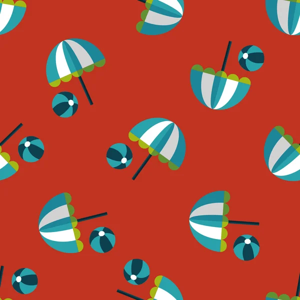 Parasol de plage avec icône plate boule, eps10 fond de motif sans couture — Image vectorielle