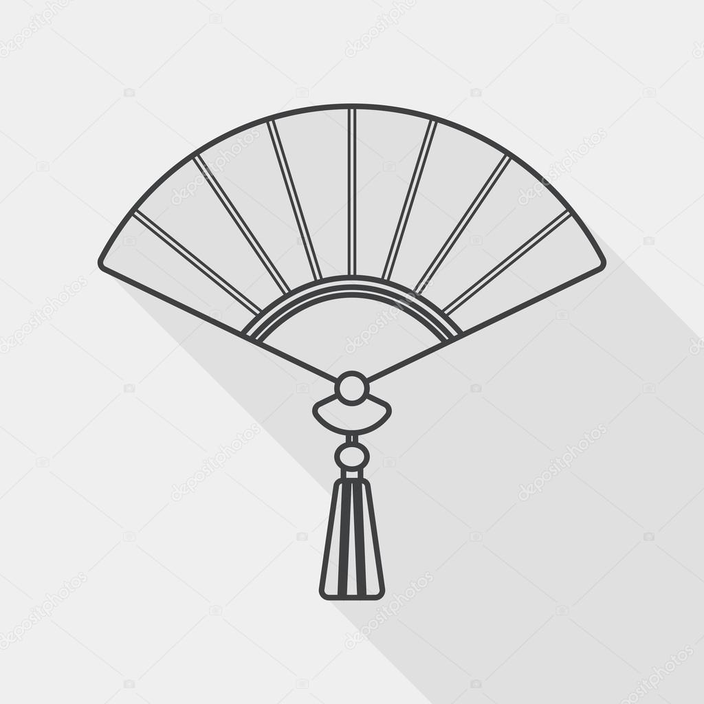 Chinese New Year flat icon with long shadow, Chinese foldi, line icon