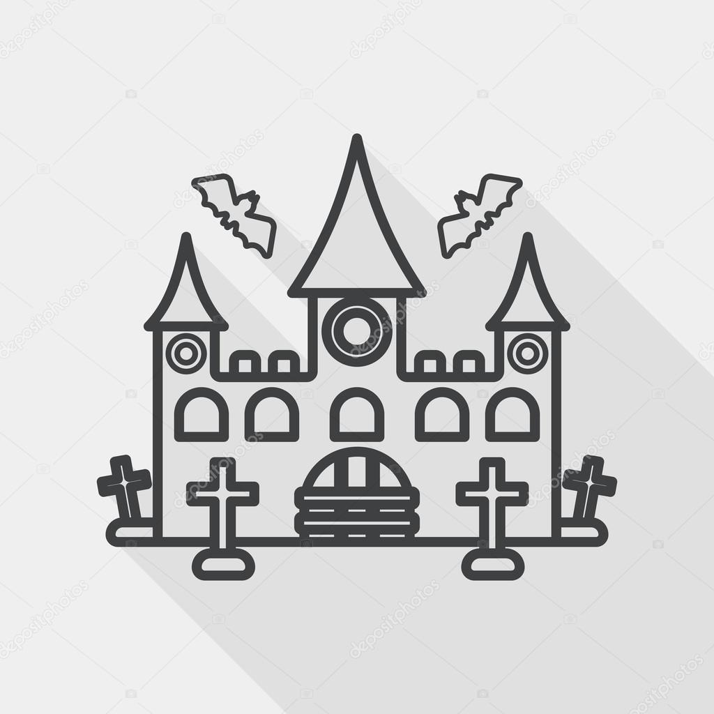 Halloween castle flat icon with long shadow, line icon