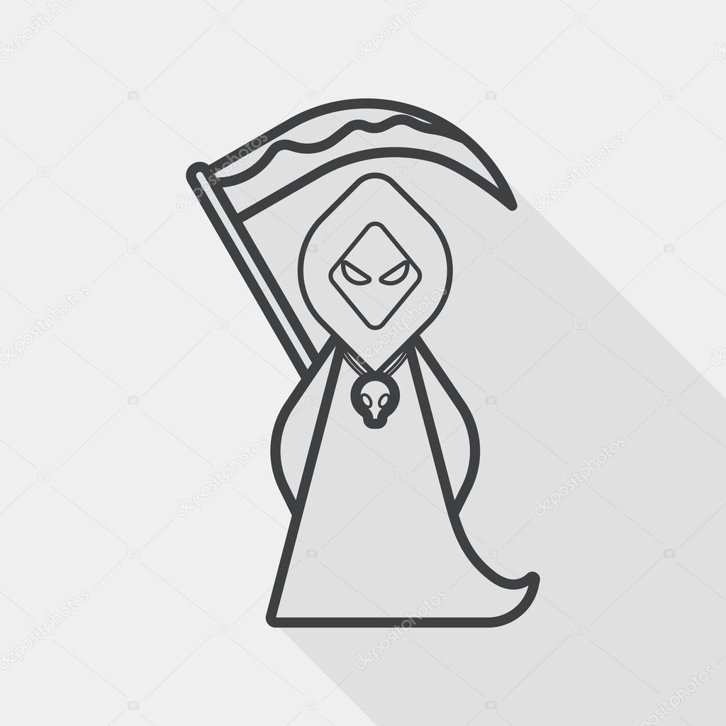 Grim Reaper flat icon with long shadow, line icon