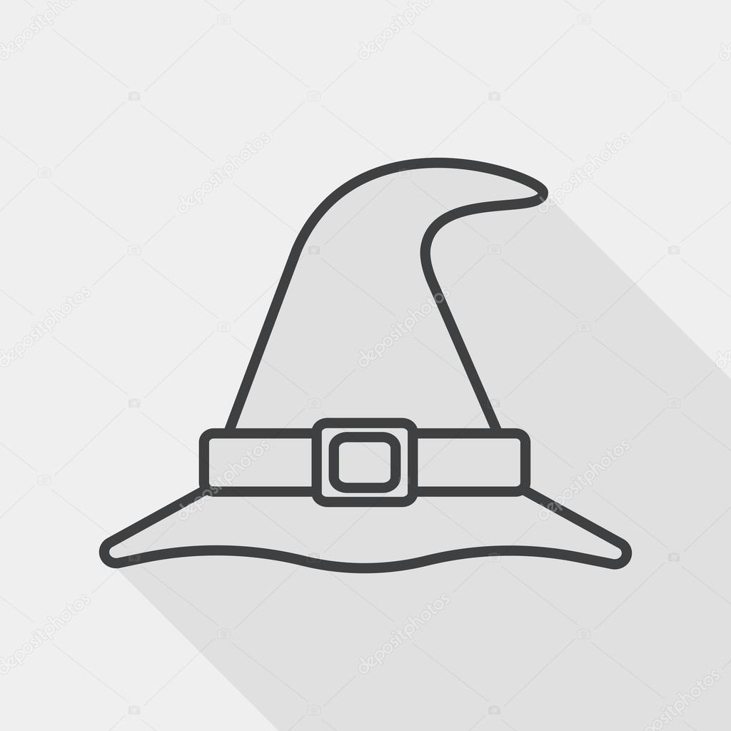 witch hat flat icon with long shadow, line icon