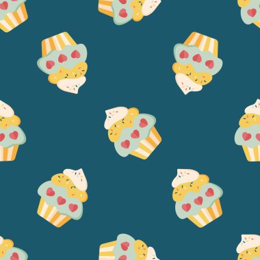 Sevgililer günü cupcake düz simgesi, eps10 Dikişsiz desen arka plan