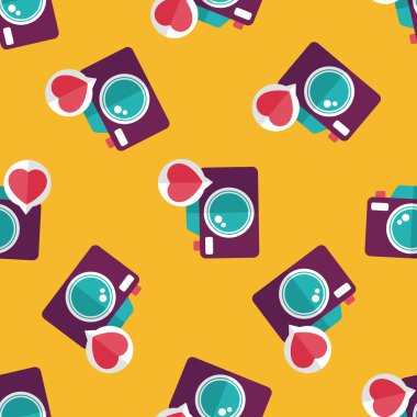 Sevgililer günü fotoğraf kamera düz simgesi, eps10 Dikişsiz desen arka plan