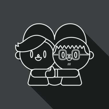 Sevgililer günü Çift düz simgesi ile uzun gölge, satırı simgesi