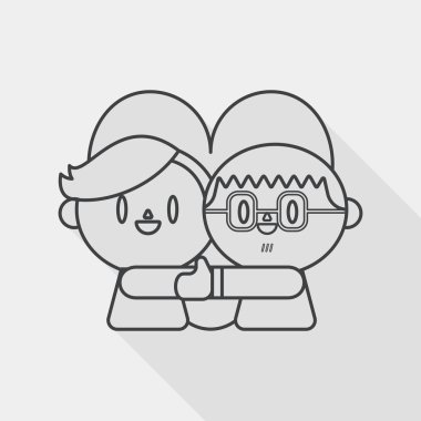 Sevgililer günü Çift düz simgesi ile uzun gölge, satırı simgesi