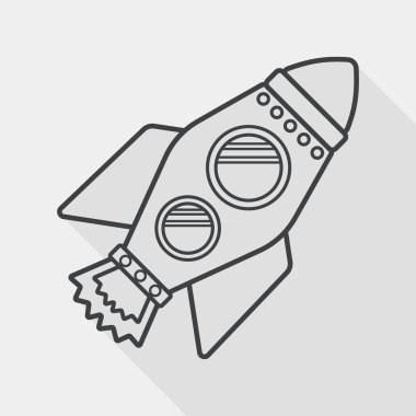 Uzay roket düz simgesi ile uzun gölge, satırı simgesi